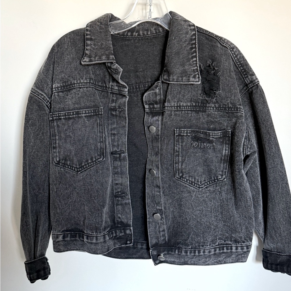 SHEIN Black Jean Jacket with Fringe